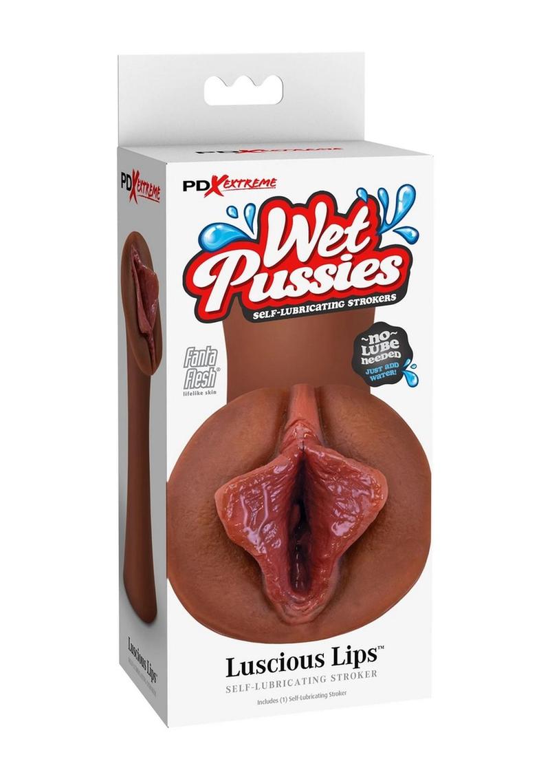 PDX Extreme Wet Pussies Luscious Lips Self Lubricating Stroker - Chocolate