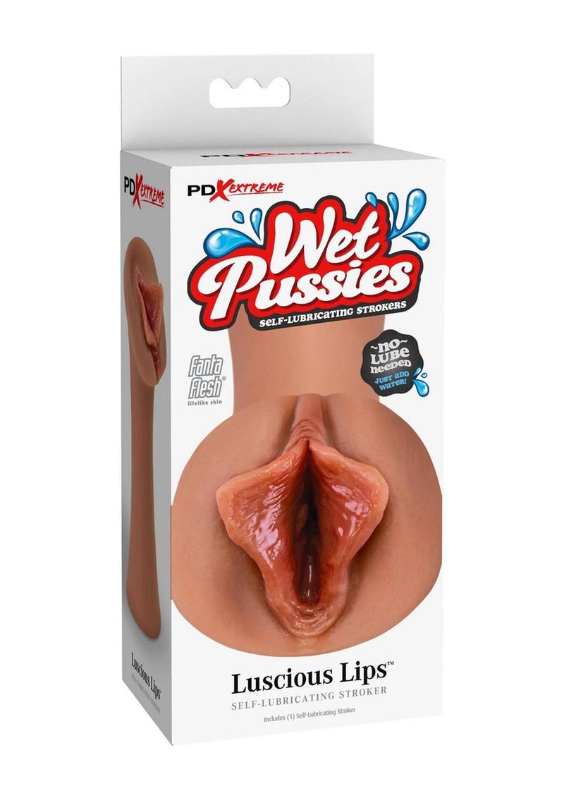 PDX Extreme Wet Pussies Luscious Lips Self Lubricating Stroker - Caramel