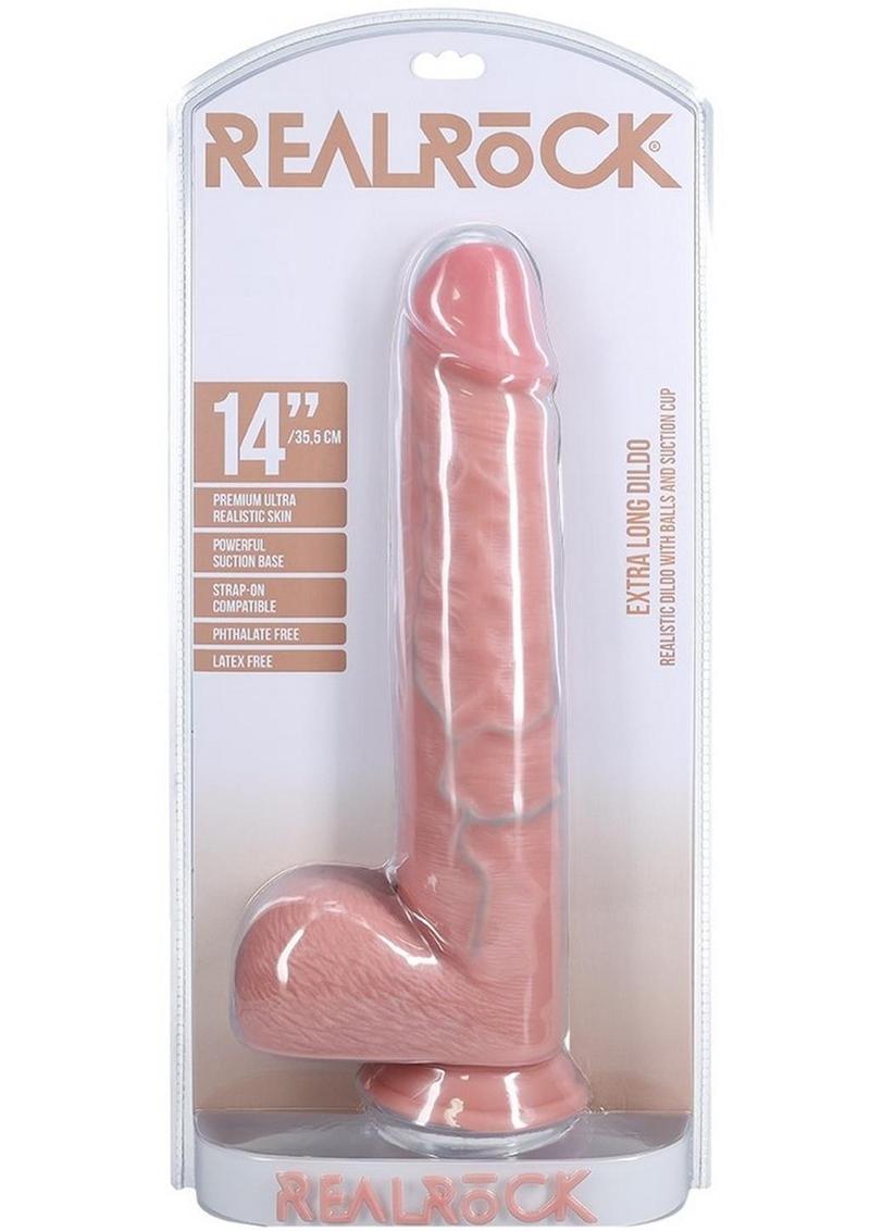 RealRock Ultra Realistic Skin Extra Large Straight Dildo with Balls and Suction Cup 14in - Vanilla