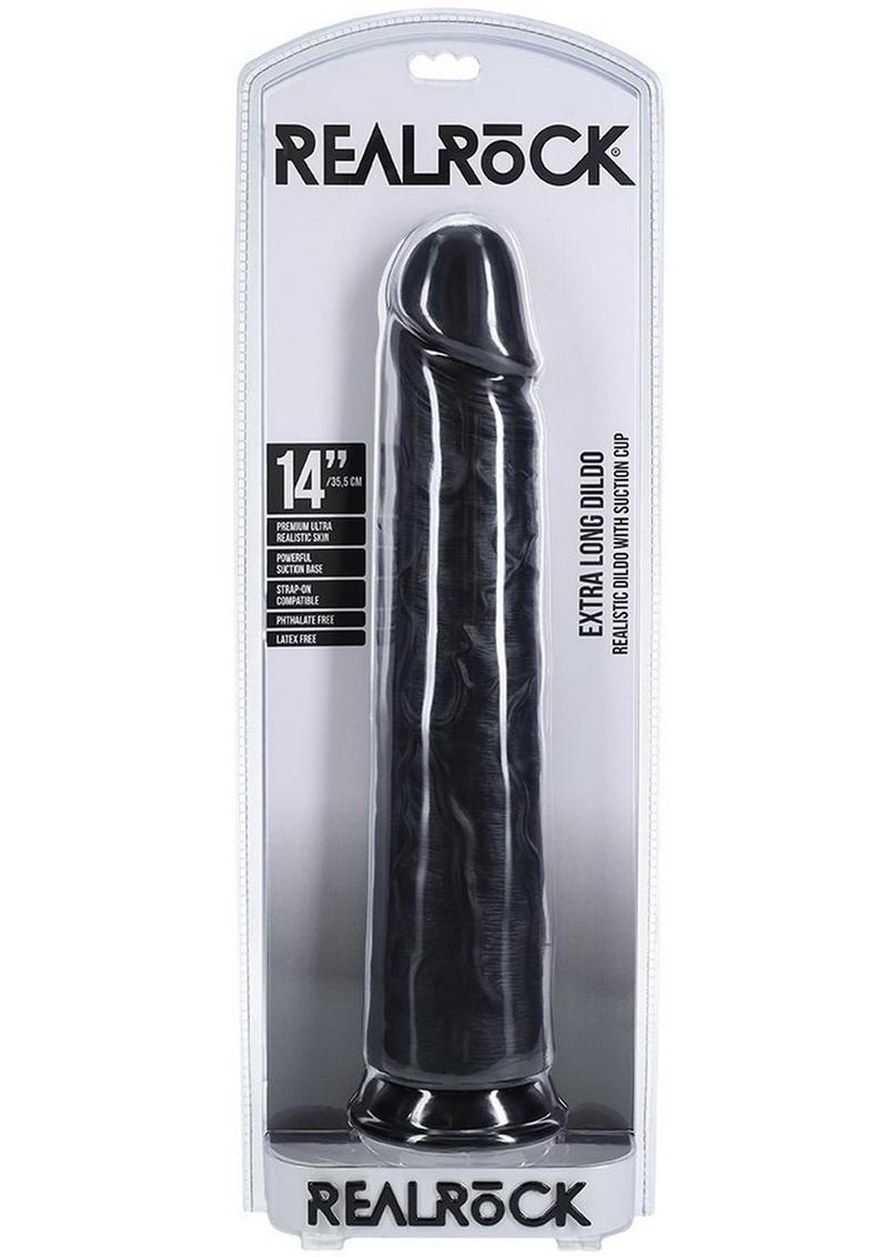 RealRock Ultra Realistic Skin Extra Large Straight Dildo with Suction Cup 14in - Chocolate