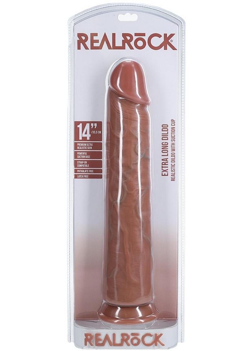 RealRock Ultra Realistic Skin Extra Large Straight Dildo with Suction Cup 14in - Caramel