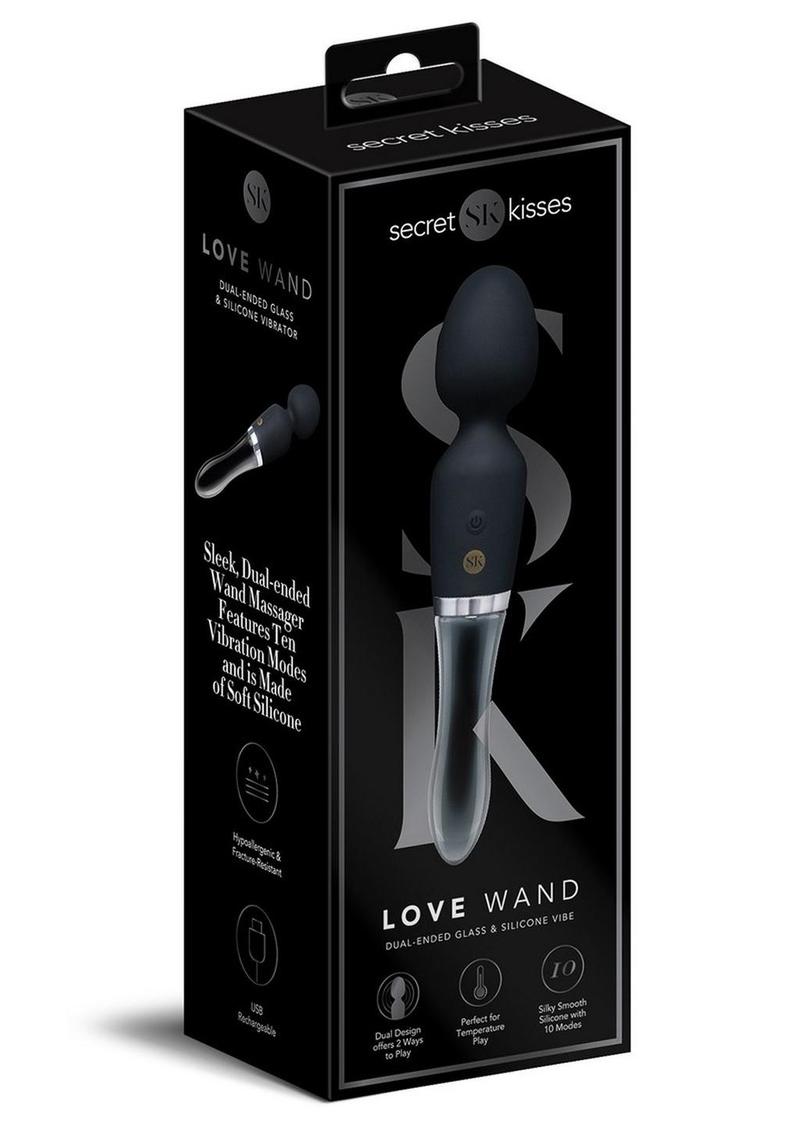 Secret Kisses Glass Black Magic Silicone Rechargeable Dual End Wand - Black/Clear