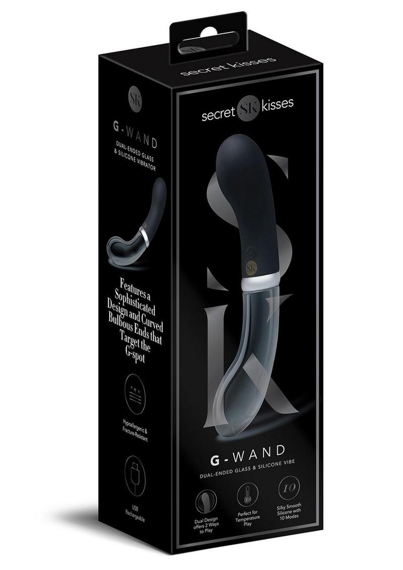 Secret Kisses Glass G Rechargeable Silicone Wand - Black/Clear