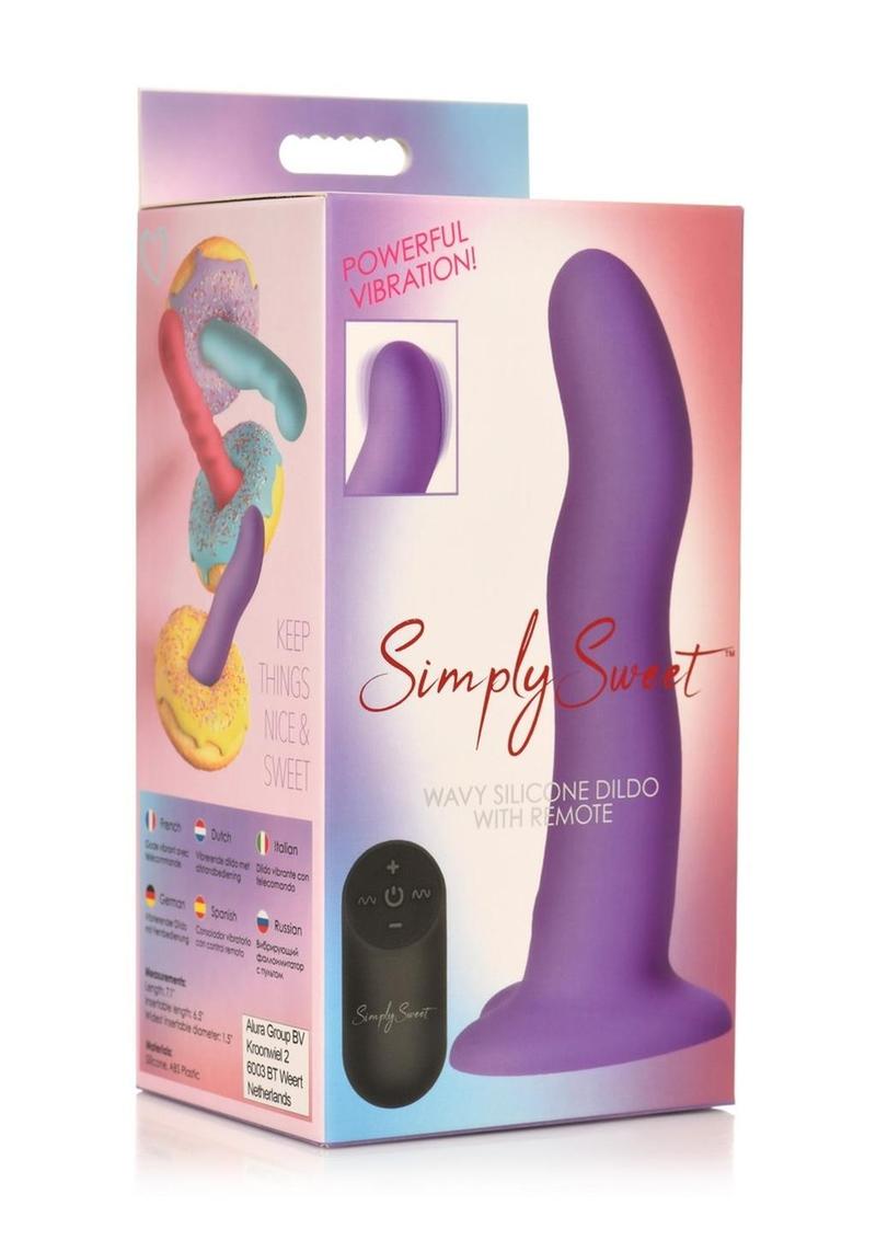 Simply Sweet 21X Vibrating Wavy Rechargeable Silicone Dildo with Remote - Purple