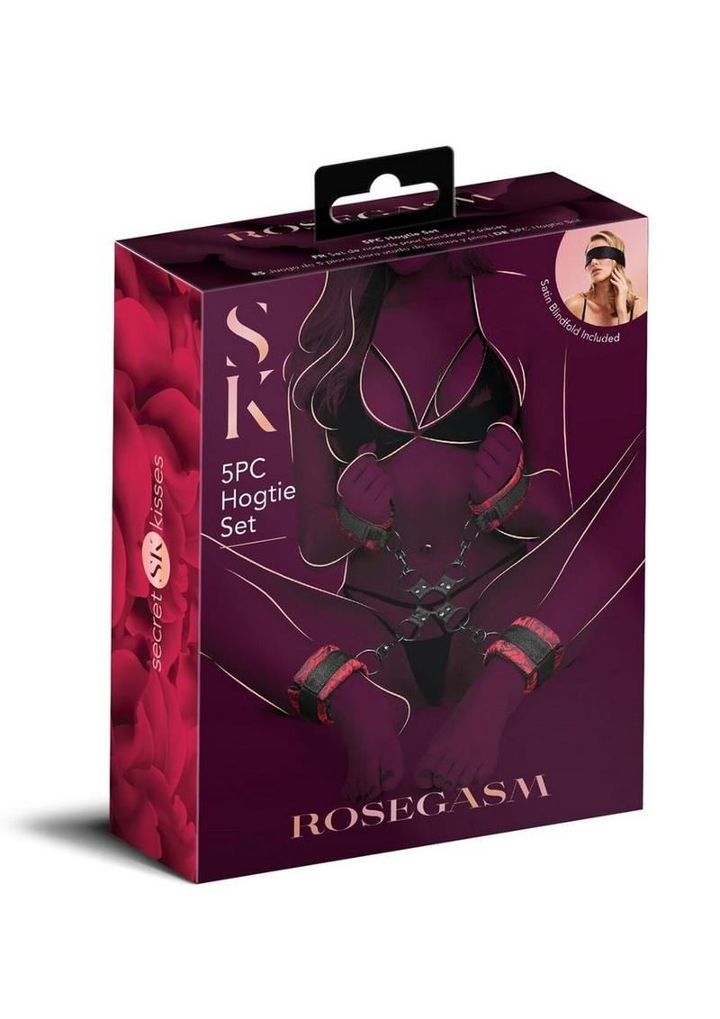 Secret Kisses Rosegasm Hogtie with Satin Blindfold Set (5 Piece) - Red/Black