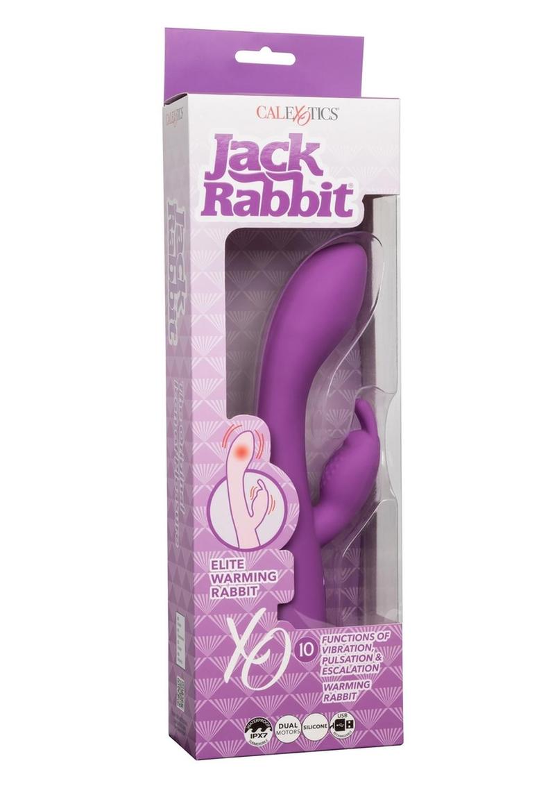 Jack Rabbit Elite Warming Rabbit Rechargeable Silicone Vibrator with Clitoral Stimulator - Purple