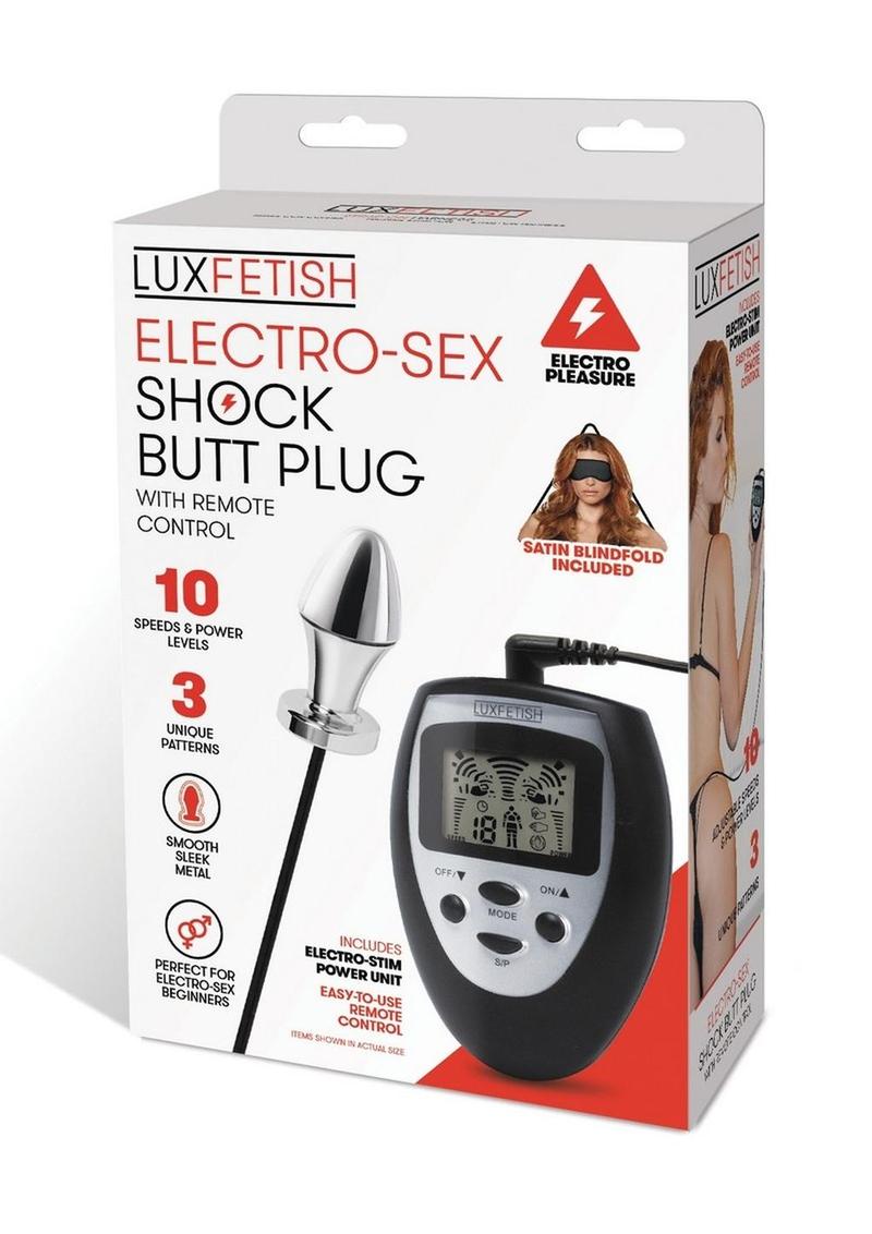 Lux Fetish Electro Sex Shock Butt Plug with Remote Control - Black