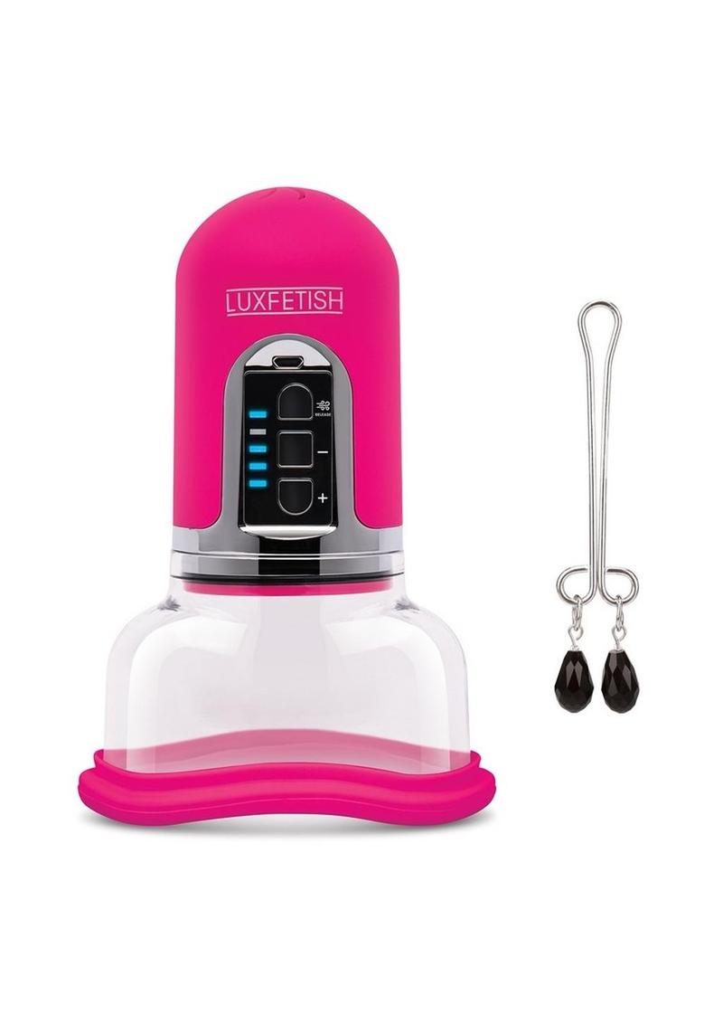 Lux Fetish Rechargeable 4 Function Auto Pussy Pump with Clit Stimulator - Pink