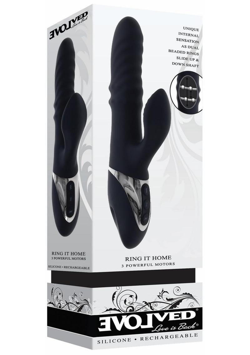 Ring it Home Silicone Rechargeable Vibrator with Clitoral Stimulator - Black