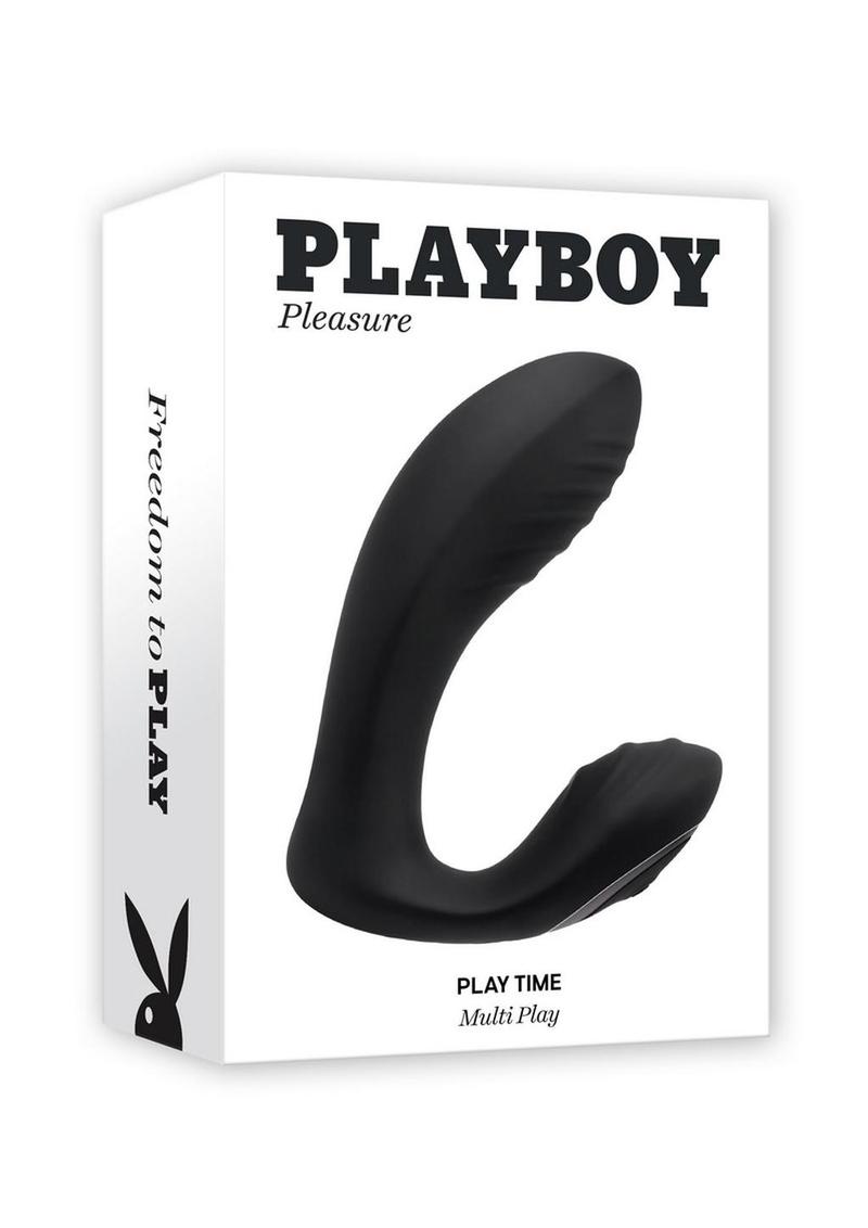 Playboy Play Time Rechargeable Silicone Dual Vibrator with Clitoral Stimulator - Black