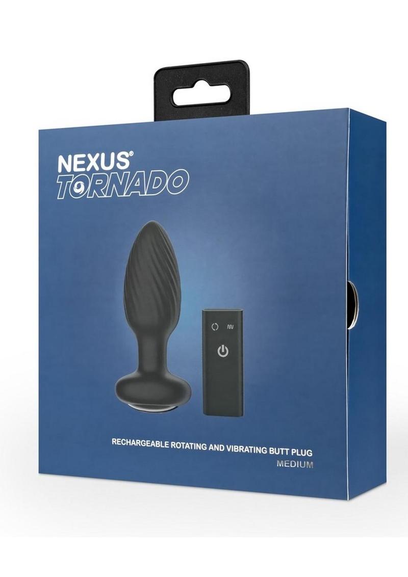 Nexus Tornado Rechargeable Silicone Rotating Butt Plug with Remote - Medium - Black
