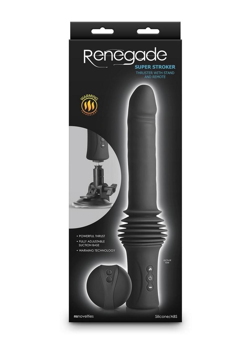 Renegade Super Stroker Rechargeable Silicone Thrusting Vibrator with Suction Cup - Black