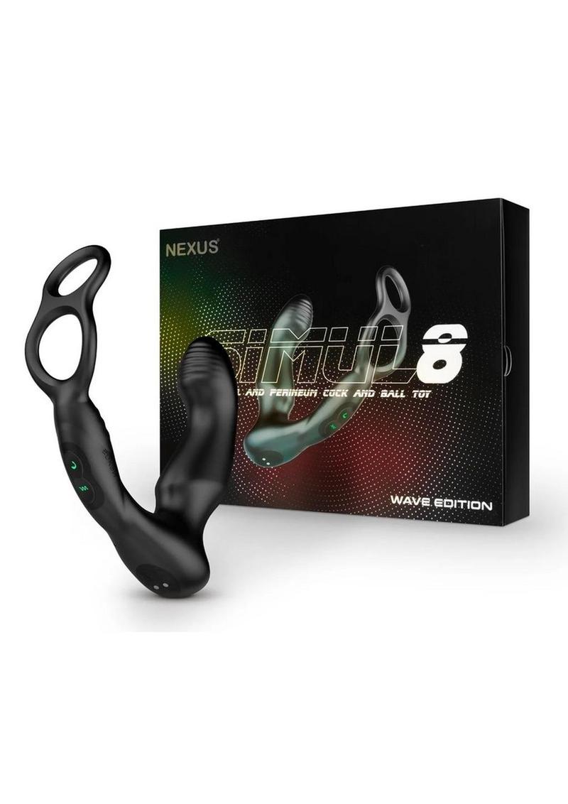Nexus Simul8 Wave Edition Rechargeable Silicone Vibrating Dual Motor Anal Cock and Ball Toy - Black