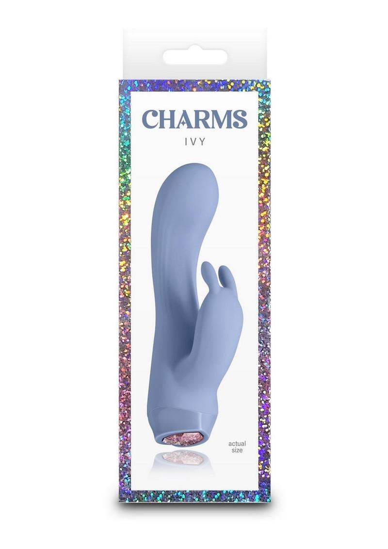 Charms Ivy Rechargeable Silicone Rabbit Vibrator- Blue