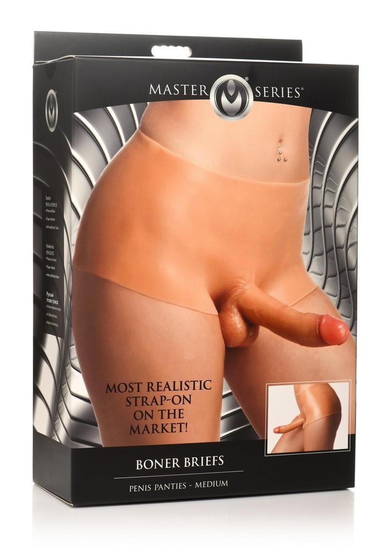 Master Series Boner Brief Penis Panties with Posable Dildo - Medium - Vanilla