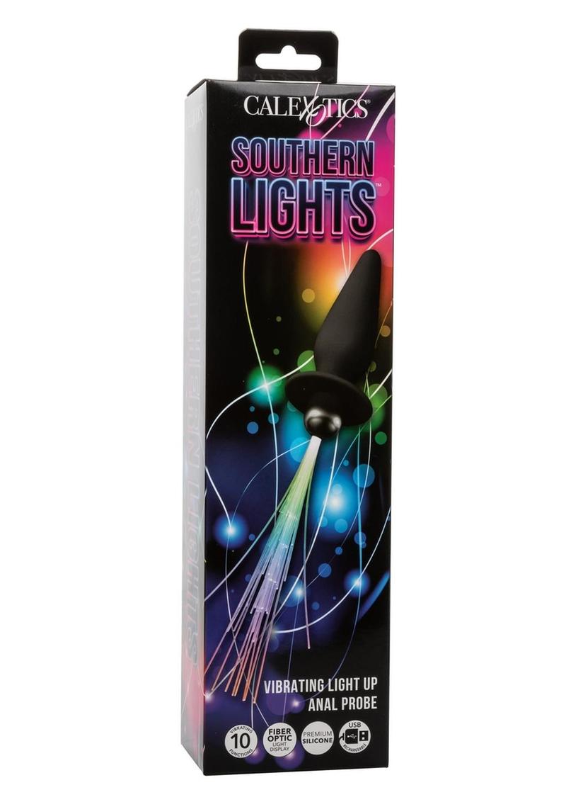 Southern Lights Rechargeable Silicone Vibrating Light Up Anal Probe - Black