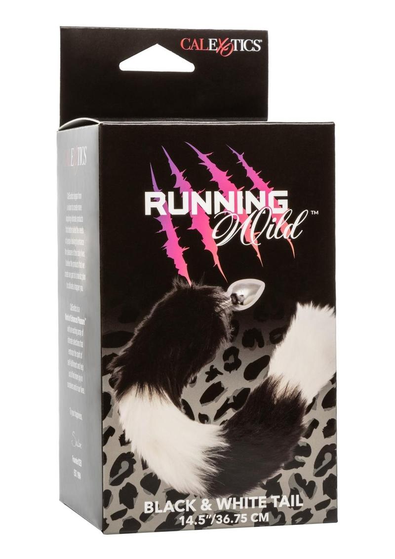 Running Wild Black and White Tail Faux Fur Tail and Metallic Anal Plug - Black/White