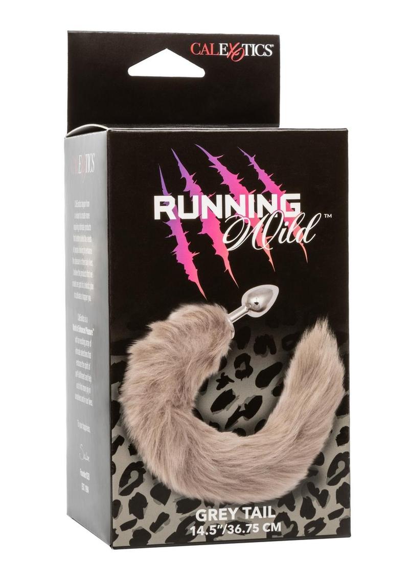 Running Wild Grey Tail Faux Fur Tail and Metallic Anal Plug - Grey