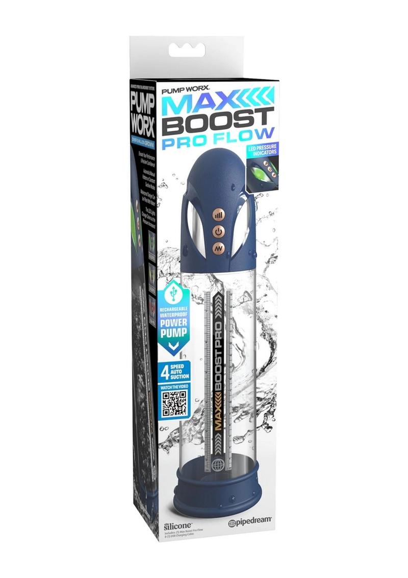 Pump Worx Max Boost Pro Flow Rechargeable Penis Pump - Blue
