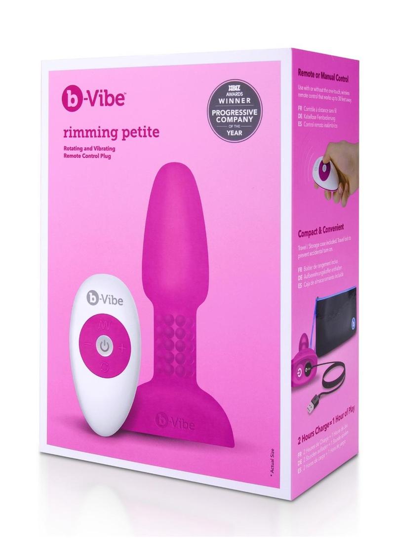 B-Vibe Rimming Petite Rechargeable Silicone Anal Plug with Remote - Fuchsia
