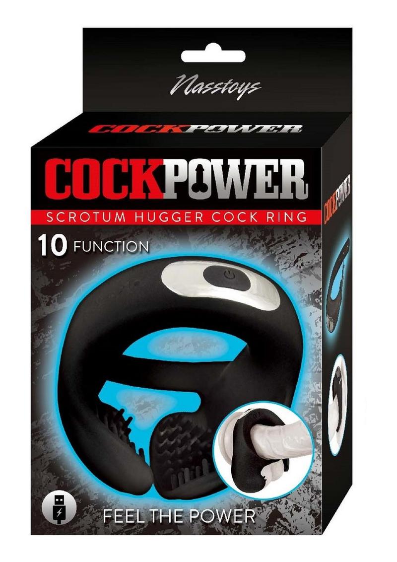 CockPower Scrotum Hugger Rechargeable Silicone Cock Ring- Black