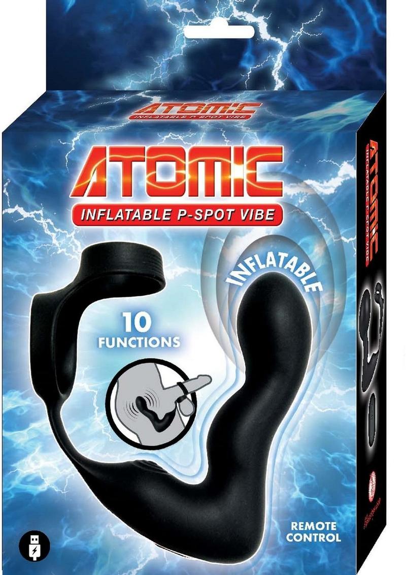 Atomic Inflatable P-Spot Rechargeable Silicone Vibrator with Remote - Black