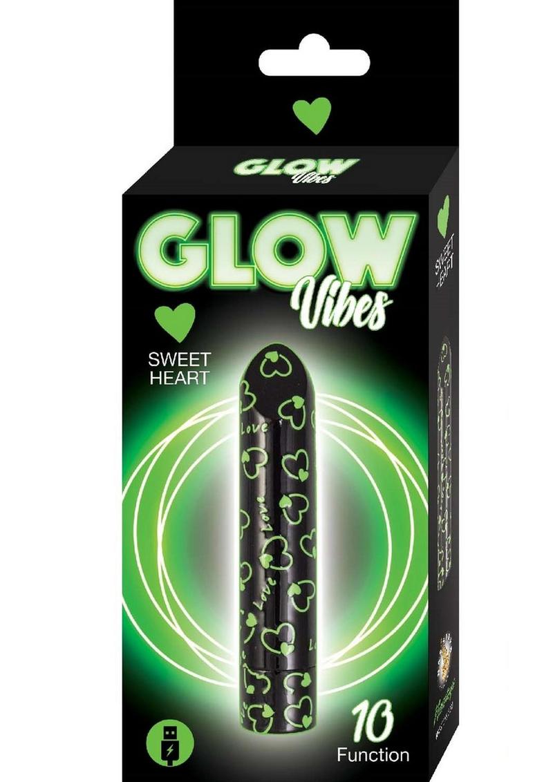 Glow Vibes Sweet Heart Rechargeable Glow-in-The-Dark Bullet - Black/Green