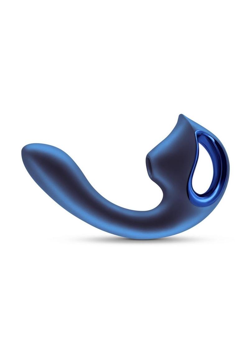 Seduction Kaia Rechargeable Silicone Dual Vibrator with Air Pulse Clitoral Stimulator - Blue