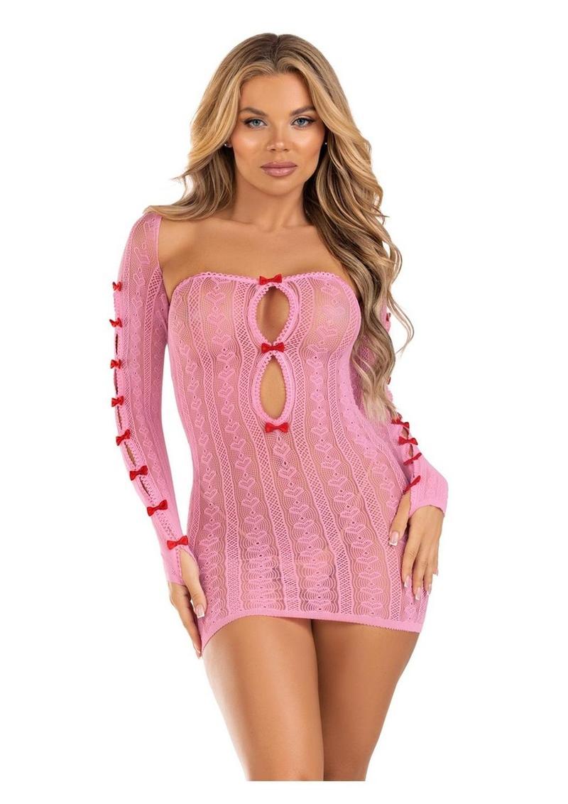 Leg Avenue Sweetheart Striped Tube Dress and Matching Shrug with Keyhole and Mini Bow Detail (2 Piece) - O/S - Pink