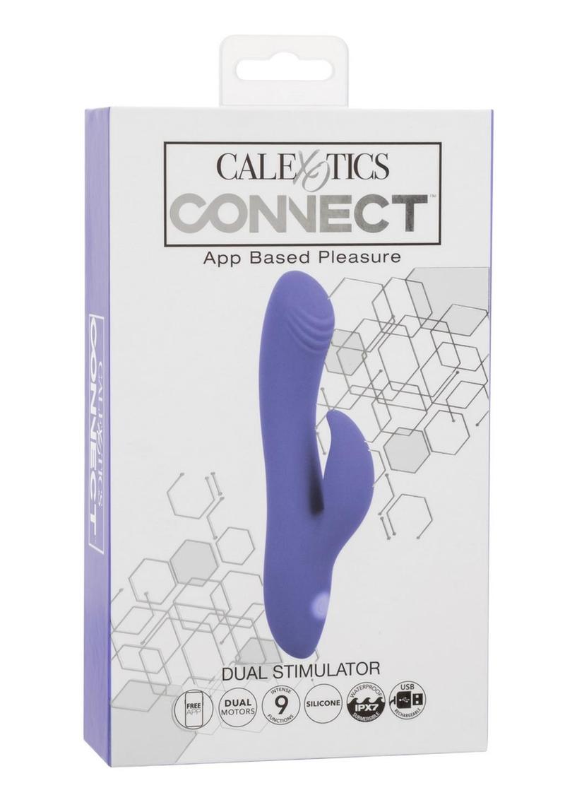 CalExotics Connect Dual Stimulator Rechargeable Silicone App Compatible Dual Vibrator with Remote - Purple