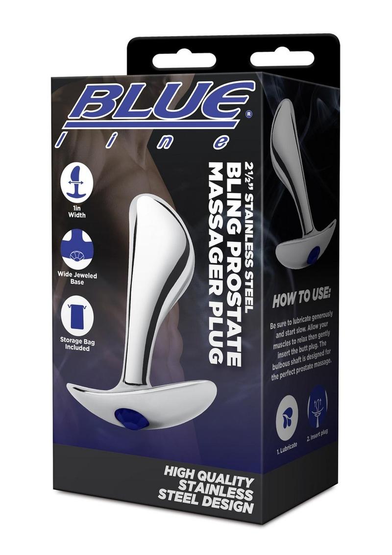 Blue Line Bling Prostate Massager Plug 2.5in - Stainless Steel