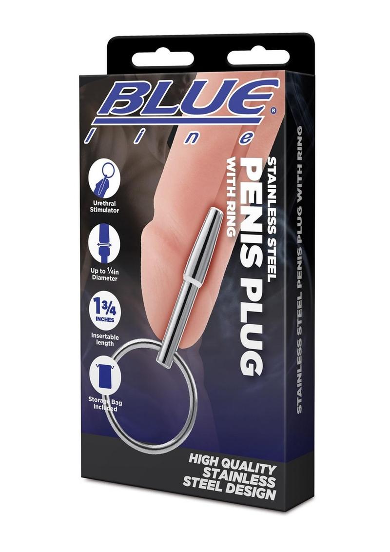 Blue Line Stainless Steel Penis Plug with Ring