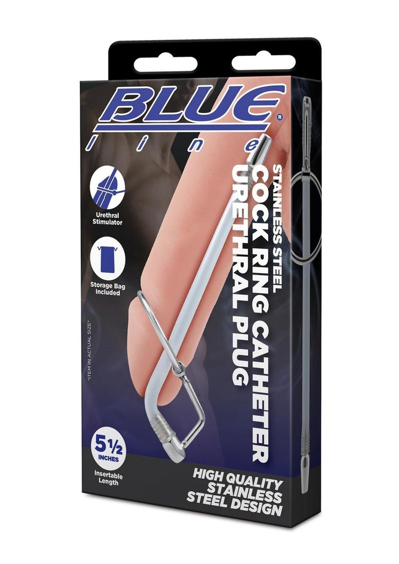 Blue Line Stainless Steel Cock Ring Catheter Urethral Plug