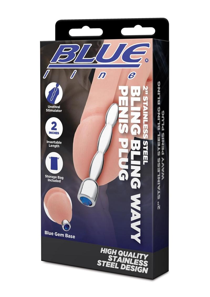 Blue Line Bling Bling Wavy Penis Plug 2in - Stainless Steel