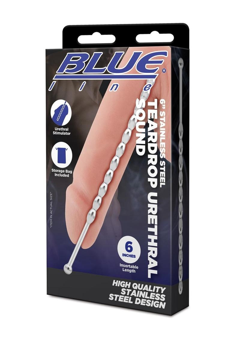 Blue Line Teardrop Urethral Sound 6in - Stainless Steel