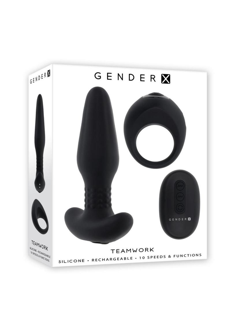 Gender X Teamwork Rechargeable Silicone Anal Plug with Remote - Black
