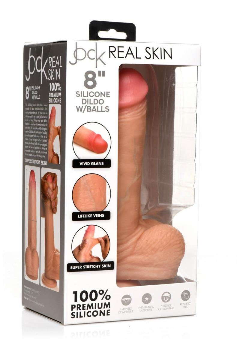 Jock Real Skin Silicone Dildo with Balls 8in - Vanilla