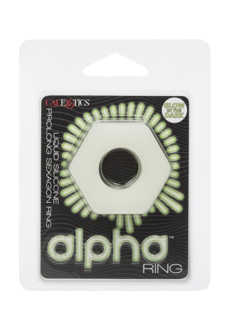 Alpha Glow in the Dark Liquid Silicone Prolong Sexagon Ring - White