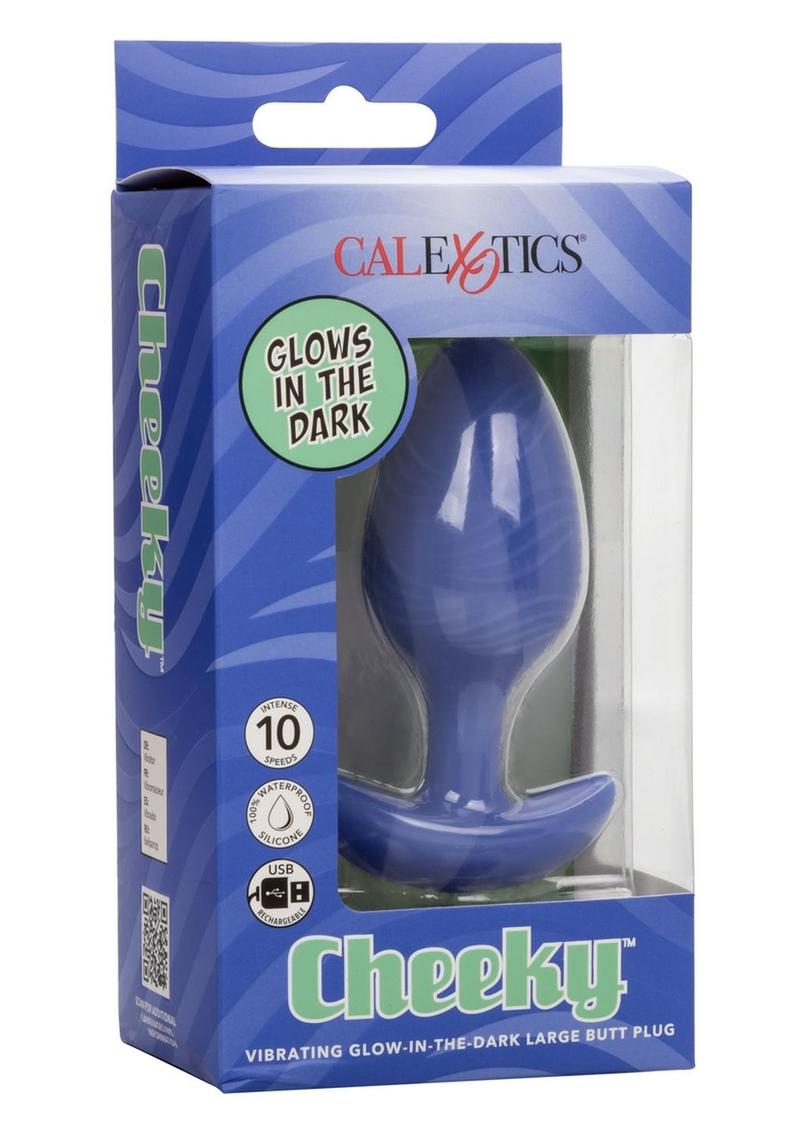 Cheeky Rechargeable Silicone Glow in The Dark Butt Plug - Large - Blue