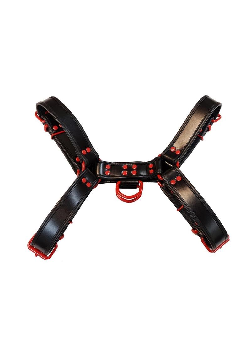 Rouge Leather Over The Head Harness Black with Red Accessories - Medium