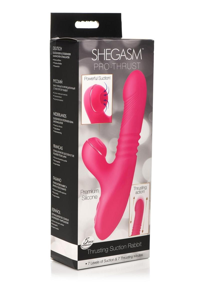 Shegasm Pro-Thrust Thrusting Suction Rechargeable Silicone Rabbit Vibrator - Pink