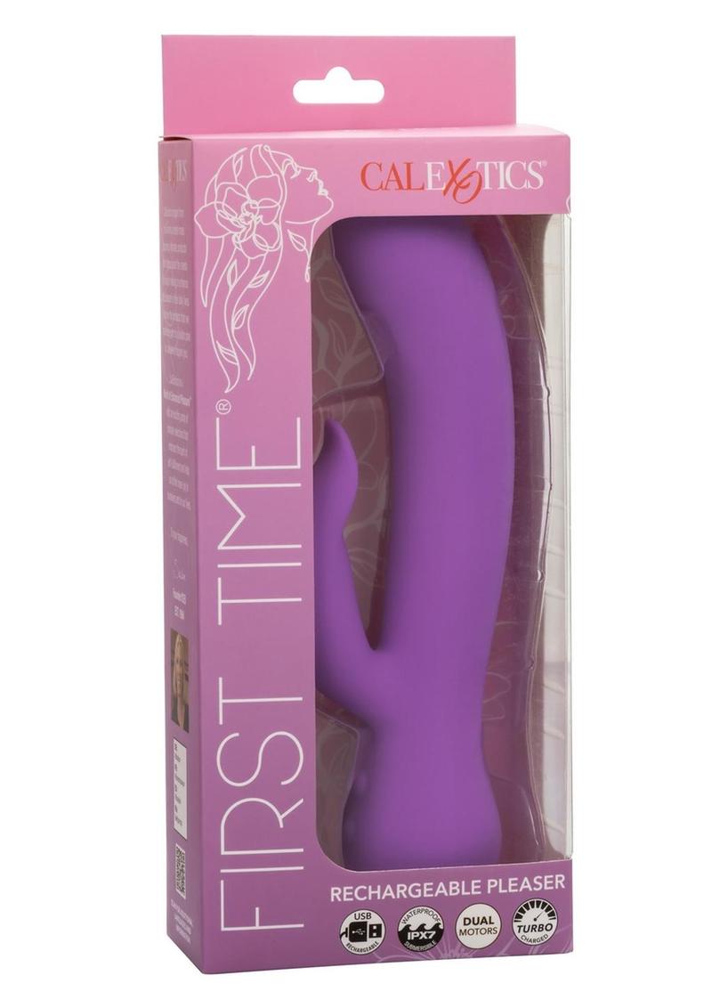 First Time Silicone Rechargeable Pleaser Dual Vibrator - Purple