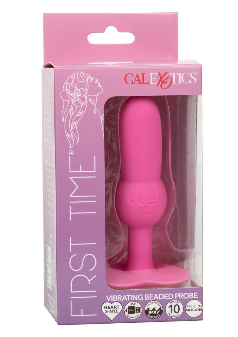 First Time Vibrating Beaded Silicone Rechargeable Probe - Pink