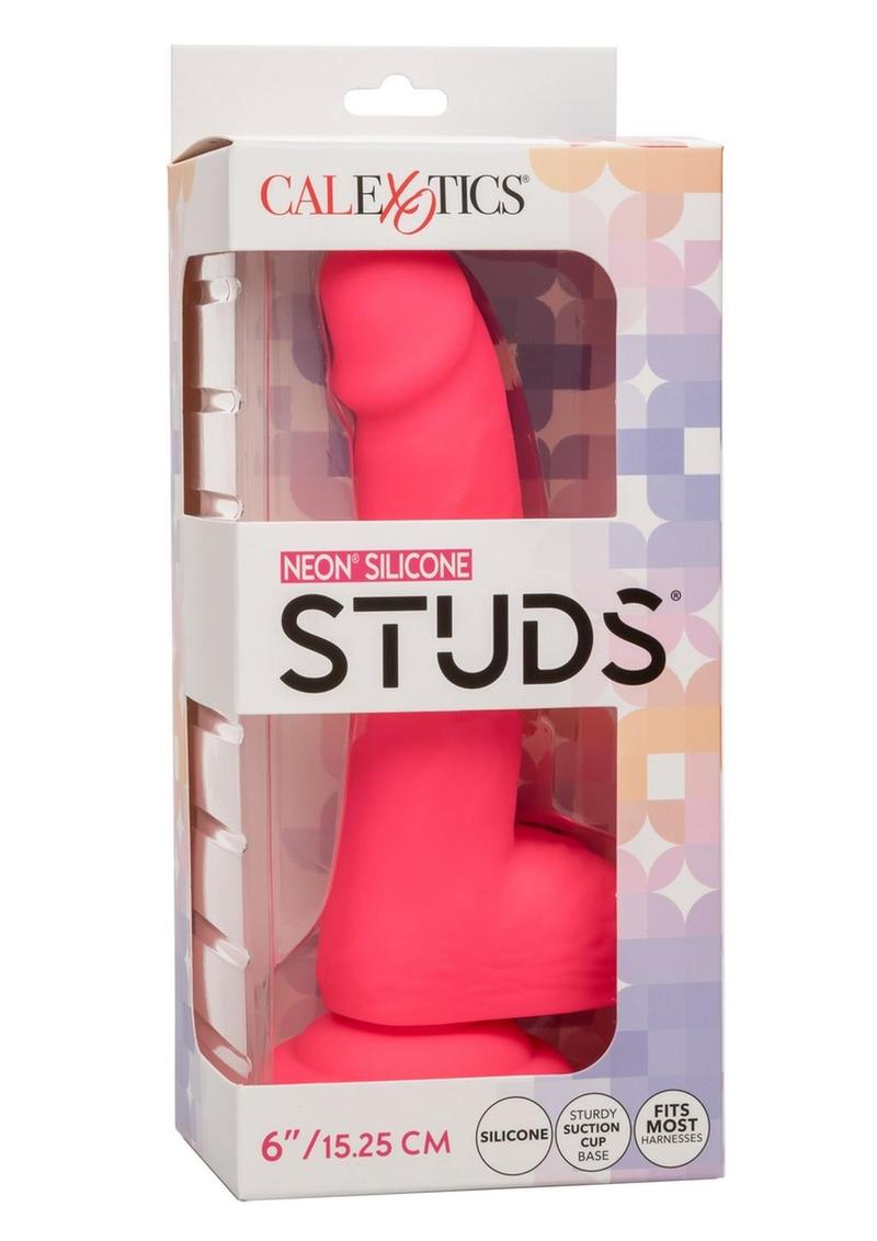 Neon Silicone Studs Dildo 6in - Pink