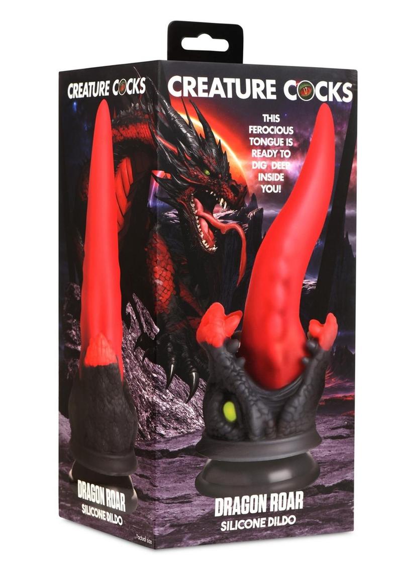 Creature Cock Dragon Roar Silicone Dildo - Red/Black