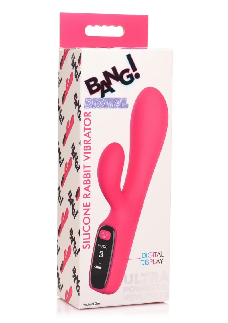 Bang! Digital Rechargeable Silicone Rabbit Vibrator - Pink