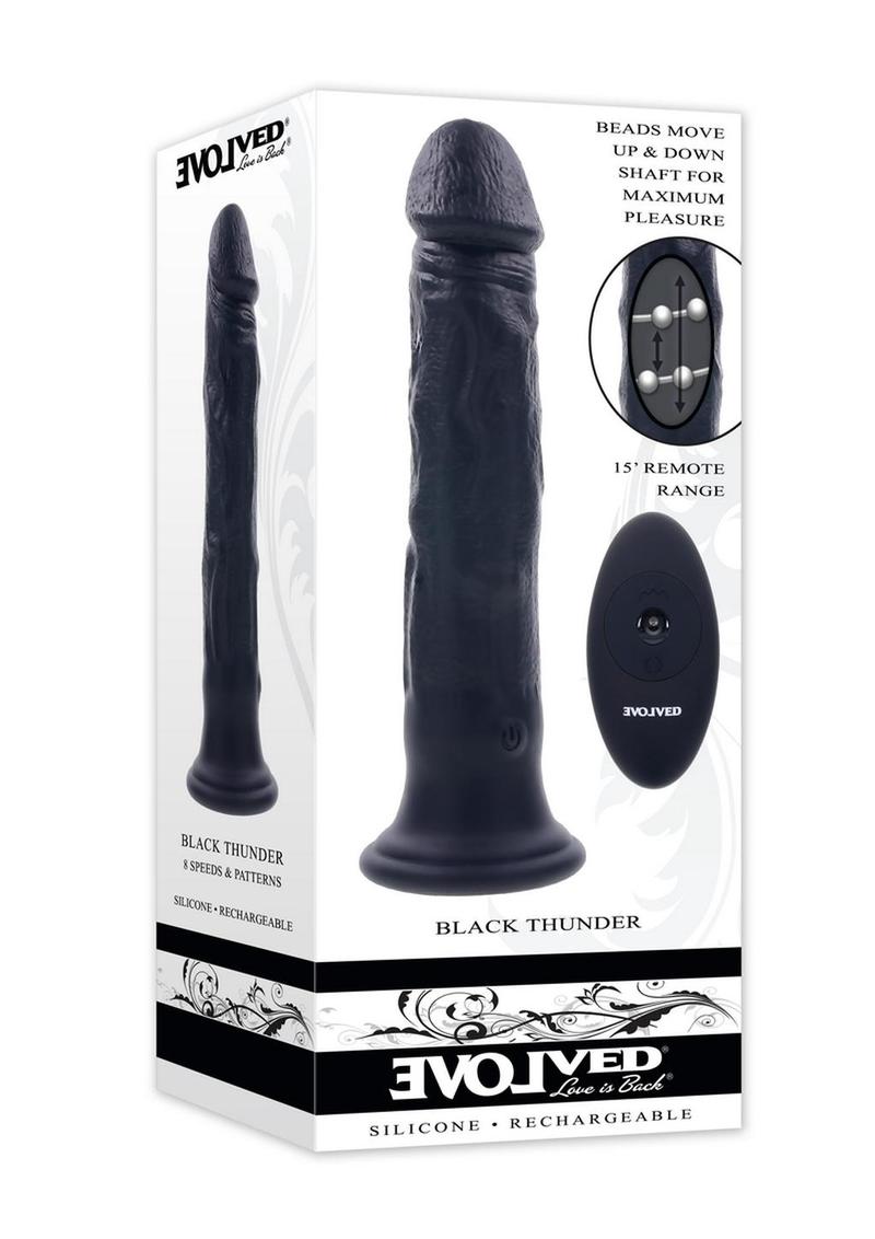 Black Thunder Rechargeable Silicone Dildo with Remote - Black