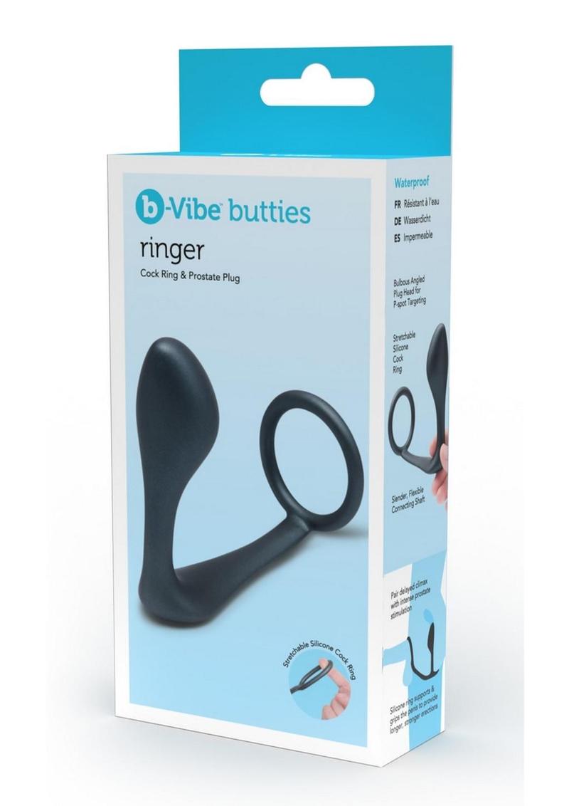 B-Vibe Ringer Silicone Cock Ring and Plug - Black