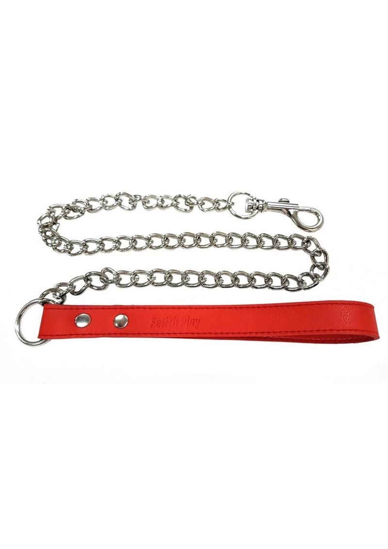 Fetish Play Lead Collar Vegan Leather - Red