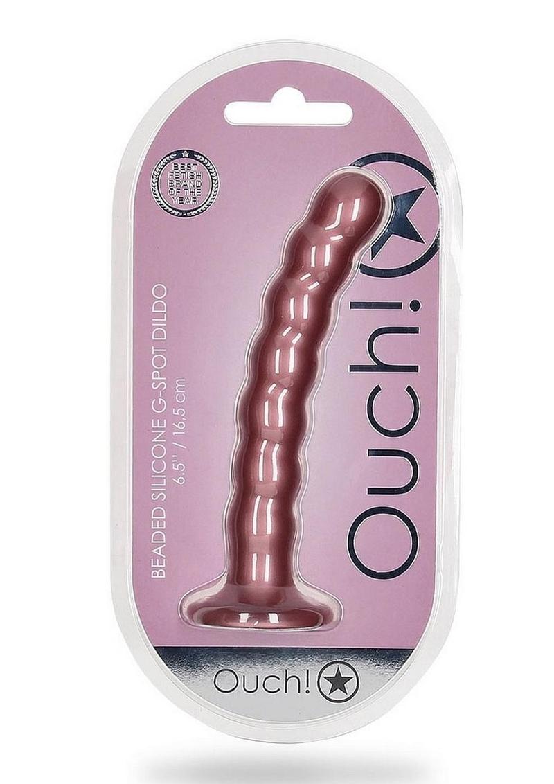 Ouch! Beaded G-Spot Silicone Dildo 6.5in - Metallic Rose Gold